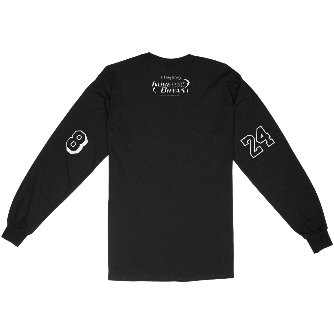 back of black longsleeve with text 